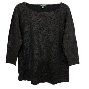 1304 LRL Ralph Lauren 3/4 Sleeve Paisley Print Pullover Top Sz.L Womens
